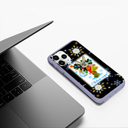 Чехол iPhone 11 Pro матовый Новый год зайчик несёт ёлочку, цвет: 3D-светло-сиреневый — фото 2