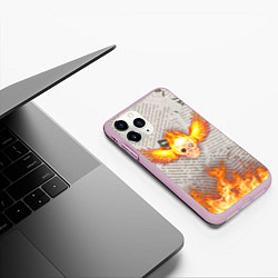Чехол iPhone 11 Pro матовый Горящая газета, цвет: 3D-розовый — фото 2