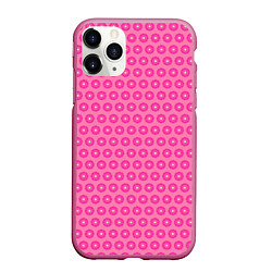 Чехол iPhone 11 Pro матовый Розовые цветочки - паттерн из ромашек, цвет: 3D-малиновый