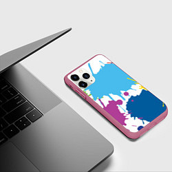 Чехол iPhone 11 Pro матовый Цветные кляксы на белом фоне, цвет: 3D-малиновый — фото 2