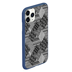 Чехол iPhone 11 Pro матовый Black and White Ethnic Patchwork Pattern, цвет: 3D-тёмно-синий — фото 2