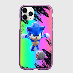 Чехол iPhone 11 Pro матовый Sonic neon, цвет: 3D-фиолетовый