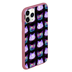 Чехол iPhone 11 Pro матовый Неоновые кошачьи морды, цвет: 3D-малиновый — фото 2