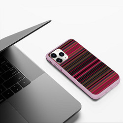 Чехол iPhone 11 Pro матовый Полосатый малиново-коричневый узор, цвет: 3D-розовый — фото 2