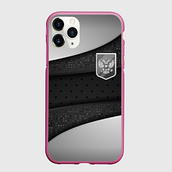Чехол iPhone 11 Pro матовый Черно-белый герб России, цвет: 3D-малиновый