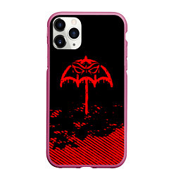 Чехол iPhone 11 Pro матовый Bring Me the Horizon красный фонтик, цвет: 3D-малиновый