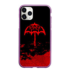 Чехол iPhone 11 Pro матовый Bring Me the Horizon красный фонтик, цвет: 3D-фиолетовый