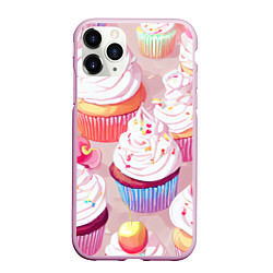 Чехол iPhone 11 Pro матовый Много сладких капкейков, цвет: 3D-розовый