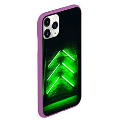 Чехол iPhone 11 Pro матовый Неоновые зелёные стрелки во тьме, цвет: 3D-фиолетовый — фото 2
