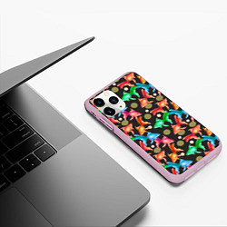 Чехол iPhone 11 Pro матовый Разноцветные рыбы паттерн, цвет: 3D-розовый — фото 2