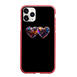 Чехол iPhone 11 Pro матовый Два разноцветных сердечка, цвет: 3D-красный