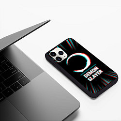 Чехол iPhone 11 Pro матовый Символ Demon Slayer в стиле glitch на темном фоне, цвет: 3D-черный — фото 2