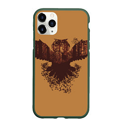 Чехол iPhone 11 Pro матовый Летящая сова и осенний лес, цвет: 3D-темно-зеленый
