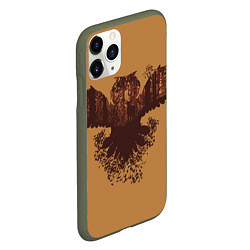 Чехол iPhone 11 Pro матовый Летящая сова и осенний лес, цвет: 3D-темно-зеленый — фото 2
