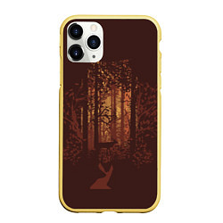 Чехол iPhone 11 Pro матовый Осенний лес внутри силуэта совы, цвет: 3D-желтый