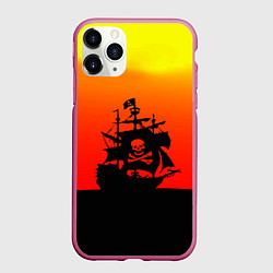Чехол iPhone 11 Pro матовый Пиратский корабль на закате, цвет: 3D-малиновый