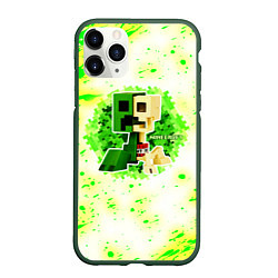 Чехол iPhone 11 Pro матовый Minecraft creeper green, цвет: 3D-темно-зеленый