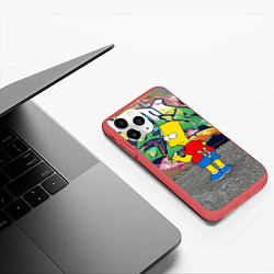 Чехол iPhone 11 Pro матовый Хулиган Барт Симпсон на фоне стены с граффити, цвет: 3D-красный — фото 2