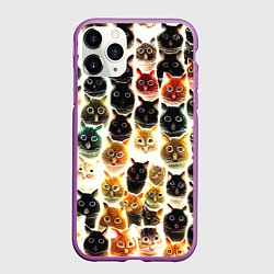 Чехол iPhone 11 Pro матовый Паттерн-котики, цвет: 3D-фиолетовый