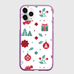 Чехол iPhone 11 Pro матовый Новый год подарки, конфеты, ёлочные шары, цвет: 3D-фиолетовый