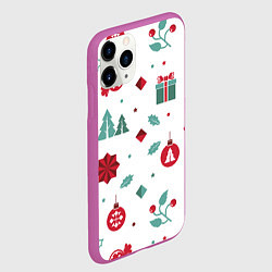 Чехол iPhone 11 Pro матовый Новый год подарки, конфеты, ёлочные шары, цвет: 3D-фиолетовый — фото 2