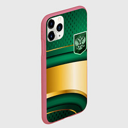 Чехол iPhone 11 Pro матовый Герб России на зеленой абстракции, цвет: 3D-малиновый — фото 2