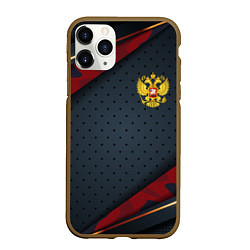 Чехол iPhone 11 Pro матовый Герб России черно-красный камуфляж, цвет: 3D-коричневый