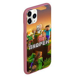 Чехол iPhone 11 Pro матовый Андрей Minecraft, цвет: 3D-малиновый — фото 2