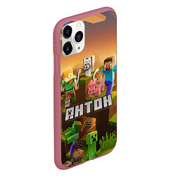 Чехол iPhone 11 Pro матовый Антон Minecraft, цвет: 3D-малиновый — фото 2