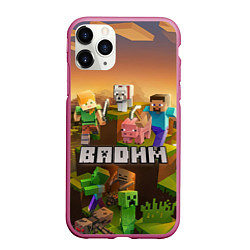 Чехол iPhone 11 Pro матовый Вадим Minecraft, цвет: 3D-малиновый