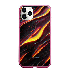 Чехол iPhone 11 Pro матовый Огонь сквозь расколы в плите как магическая лава, цвет: 3D-малиновый