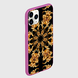 Чехол iPhone 11 Pro матовый Золотая гжель солнечный цветок, цвет: 3D-фиолетовый — фото 2