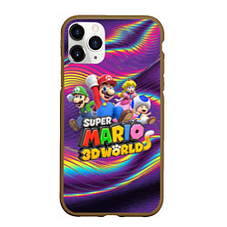 Чехол iPhone 11 Pro матовый Герои Super Mario 3D World - Nintendo, цвет: 3D-коричневый