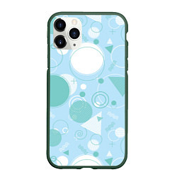 Чехол iPhone 11 Pro матовый Голубой фон и узоры, цвет: 3D-темно-зеленый