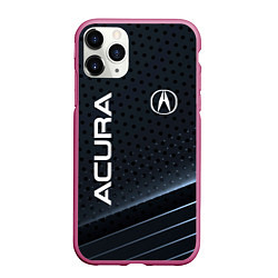 Чехол iPhone 11 Pro матовый Acura карбон, цвет: 3D-малиновый