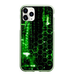 Чехол iPhone 11 Pro матовый Зелёный программный код, цвет: 3D-салатовый