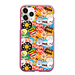 Чехол iPhone 11 Pro матовый Skzoo stickers characters, цвет: 3D-малиновый