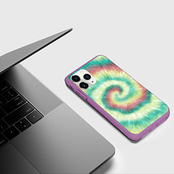 Чехол iPhone 11 Pro матовый Зеленый с желтым тай дай, цвет: 3D-фиолетовый — фото 2