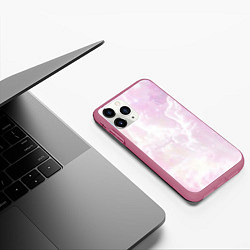 Чехол iPhone 11 Pro матовый Розовые облака на голубом небе, цвет: 3D-малиновый — фото 2