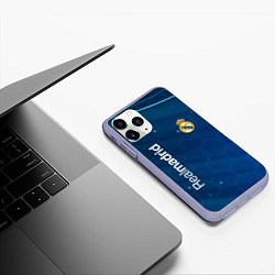 Чехол iPhone 11 Pro матовый Real madrid голубая абстракция, цвет: 3D-светло-сиреневый — фото 2