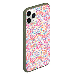 Чехол iPhone 11 Pro матовый Розовые завитушки акварель, цвет: 3D-темно-зеленый — фото 2