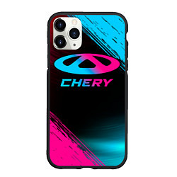 Чехол iPhone 11 Pro матовый Chery - neon gradient, цвет: 3D-черный