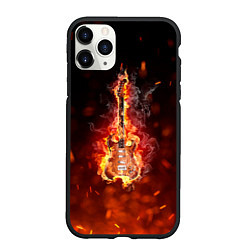 Чехол iPhone 11 Pro матовый Гитара - пламя, цвет: 3D-черный