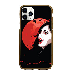 Чехол iPhone 11 Pro матовый Вампирша на фоне красной луны, цвет: 3D-коричневый