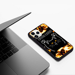 Чехол iPhone 11 Pro матовый Crystal Castles рок кот и огонь, цвет: 3D-черный — фото 2