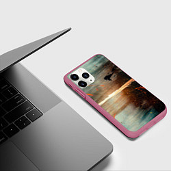 Чехол iPhone 11 Pro матовый Светло-синий абстрактный фон и брызки красок, цвет: 3D-малиновый — фото 2