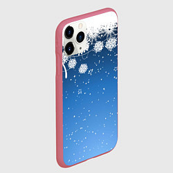 Чехол iPhone 11 Pro матовый Снежный узор на синем фоне, цвет: 3D-малиновый — фото 2