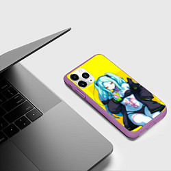 Чехол iPhone 11 Pro матовый Ребекка пьет коктель - Киберпанк аниме, цвет: 3D-фиолетовый — фото 2
