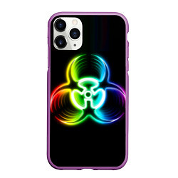 Чехол iPhone 11 Pro матовый Biohazard - неоновый знак, цвет: 3D-фиолетовый