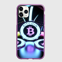 Чехол iPhone 11 Pro матовый Неоновый светящийся биткоин, цвет: 3D-фиолетовый